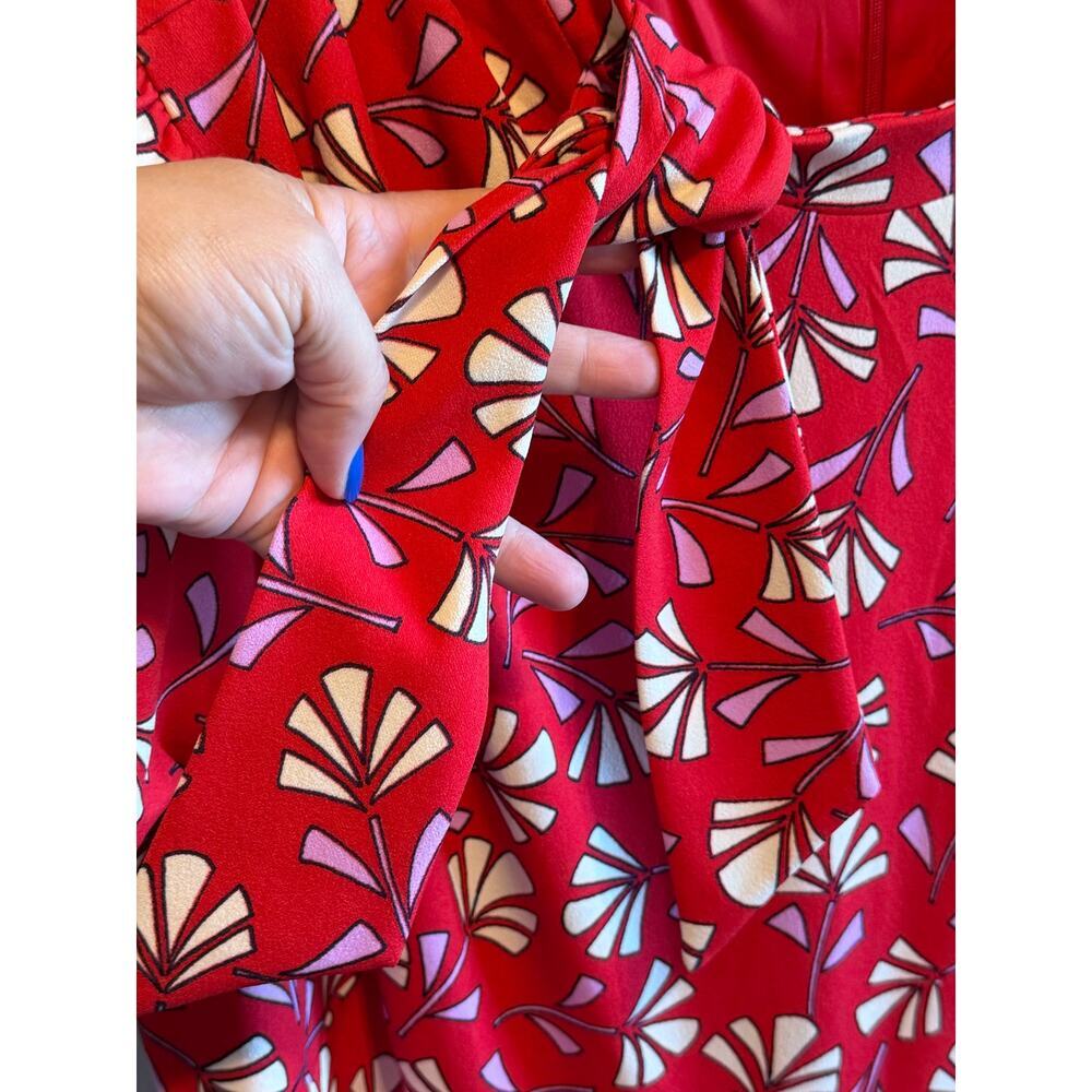 London Times Red Tie Neck Floral Abstract Midi Dress Women's Plus Size 20W - Picture 11 of 11